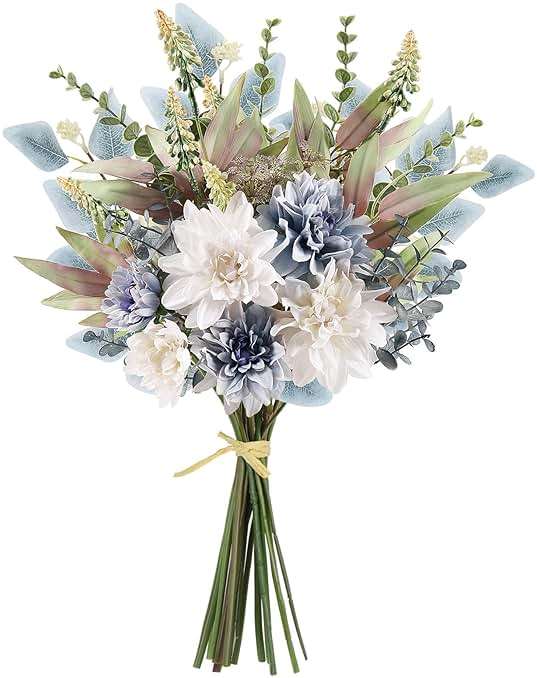 Fake Artificial Flowers Bouquet for Decoration, Silk Floral Arrangements Faux Flowers Plant Wedding Bride Bouquets Tables Centerpieces for Rustic Home Decor Indoor Vase Floral Table Decor (Blue White) - Image 1