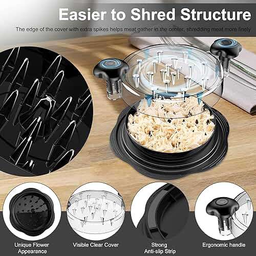 SURETIVIAN Chicken Shredder Tool Twist Large Chicken Breast Shredder with Brush&Fork, Visible Meat Shredder Machine, Strong Anti-Slip Strip, Ergonomic Handle, BPA Free, Suitable for Pork Beef Chicken - Image 3
