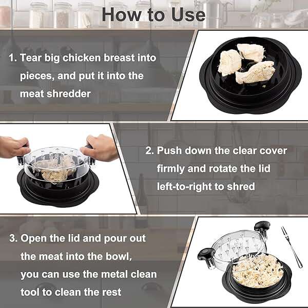 SURETIVIAN Chicken Shredder Tool Twist Large Chicken Breast Shredder with Brush&Fork, Visible Meat Shredder Machine, Strong Anti-Slip Strip, Ergonomic Handle, BPA Free, Suitable for Pork Beef Chicken - Image 6