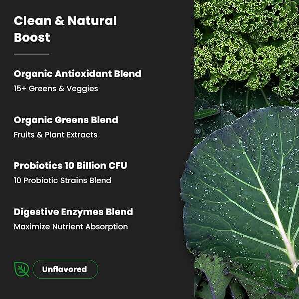 NutraChamps Super Greens Powder Premium Superfood | 20+ Organic Green Veggie Whole Foods | Wheat Grass, Spirulina, Chlorella | Antioxidant, Digestive Enzyme & Probiotic Blends (9.0 Oz, Unflavored) - Image 5