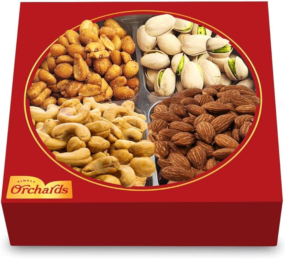 Father's Day Nuts gift Basket of Cravings Gourmet Nuts Collection, Premium Mixed Nut Gift Box, 4 Sectional Mothers Day Gift Basket. - Image 1