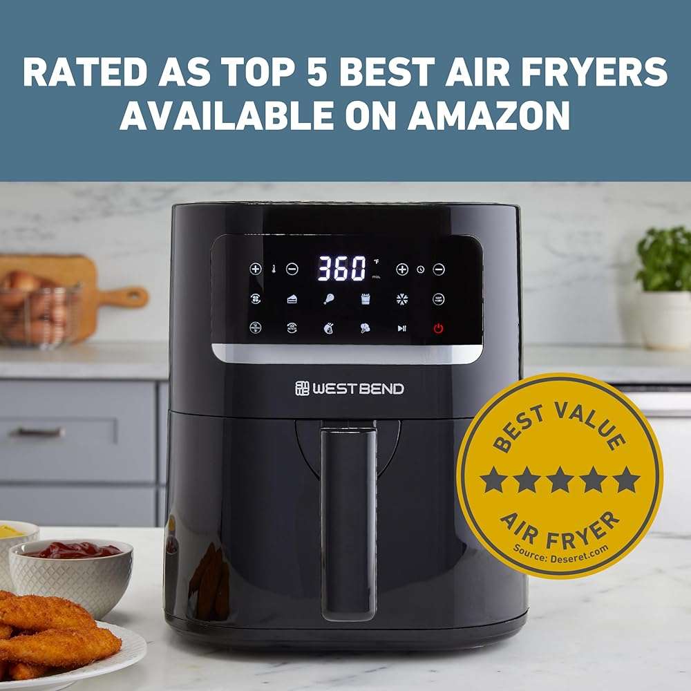 West Bend Compact Air Fryer 5-Quart Capacity with Digital Controls LCD Display and 10 Cooking Presets with Shake Reminder, Nonstick Frying Basket, 1500-Watts, Black - Image 4
