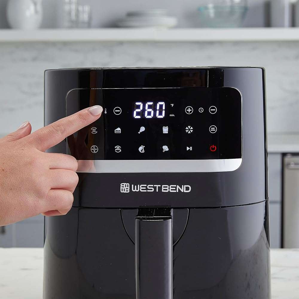 West Bend Compact Air Fryer 5-Quart Capacity with Digital Controls LCD Display and 10 Cooking Presets with Shake Reminder, Nonstick Frying Basket, 1500-Watts, Black - Image 8