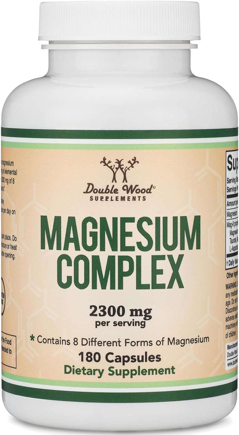 Magnesium Complex Supplement 180 Capsules (426mg Elemental Magnesium Provided by 2,300mg of Eight Different Forms of Magnesium) MAG-8 Provides 100% Daily Recommended Value of Magnesium by Double Wood - Image 1