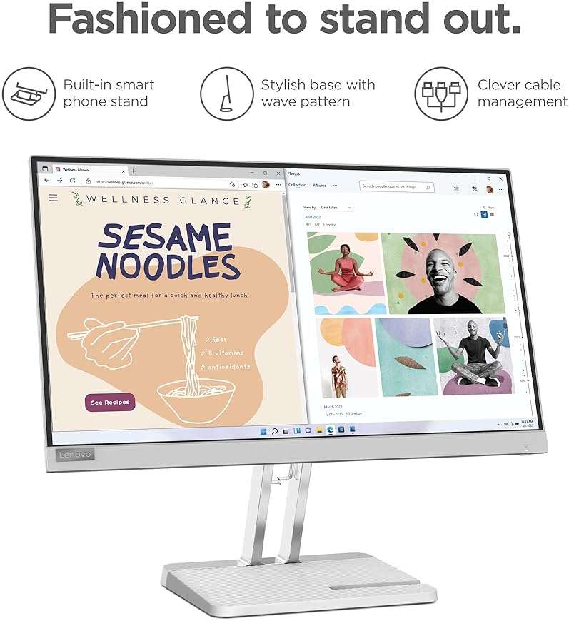 Lenovo L22e-40 Monitor, 21.45” FullHD Resolution, 250 nits Brightness, 75Hz Refresh Rate, AMD FreeSync, HDMI and VGA Ports, Tilt-Adjustable Stand, Natural Low Blue Light, Cloud Grey - Image 6