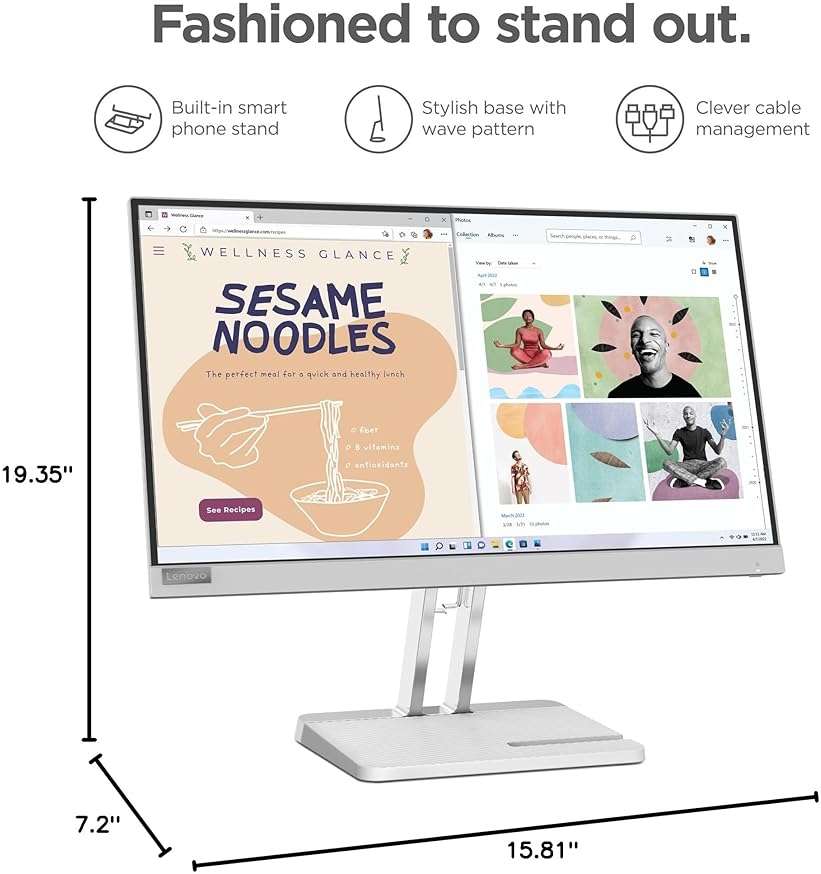 Lenovo L22e-40 Monitor, 21.45” FullHD Resolution, 250 nits Brightness, 75Hz Refresh Rate, AMD FreeSync, HDMI and VGA Ports, Tilt-Adjustable Stand, Natural Low Blue Light, Cloud Grey - Image 7