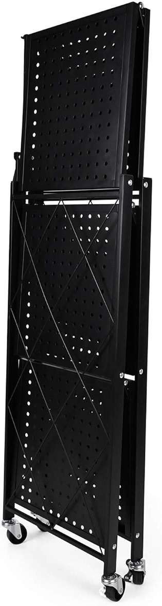 3-Tier Foldable Metal Shelves Heavy Duty Storage Shelving Unit with Wheels, Organizer Shelves for Garage Kitchen, Black - Image 6