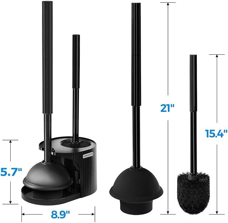 FORASTO 2 in 1 Toilet Plunger and Brush Set，Extended Handle Plunger，Toilet Bowl Brush Plunger Set, Bathroom Cleaning Tools ，Toilet Brush Plunger Combo，Cleaning Brush，Bathroom Cleaning Supplies - Image 2