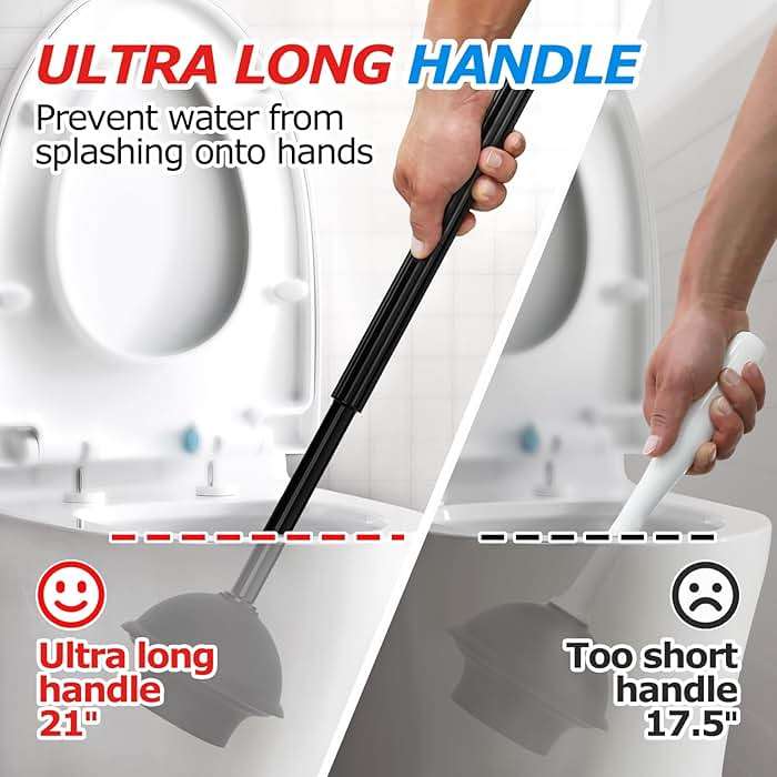 FORASTO 2 in 1 Toilet Plunger and Brush Set，Extended Handle Plunger，Toilet Bowl Brush Plunger Set, Bathroom Cleaning Tools ，Toilet Brush Plunger Combo，Cleaning Brush，Bathroom Cleaning Supplies - Image 3