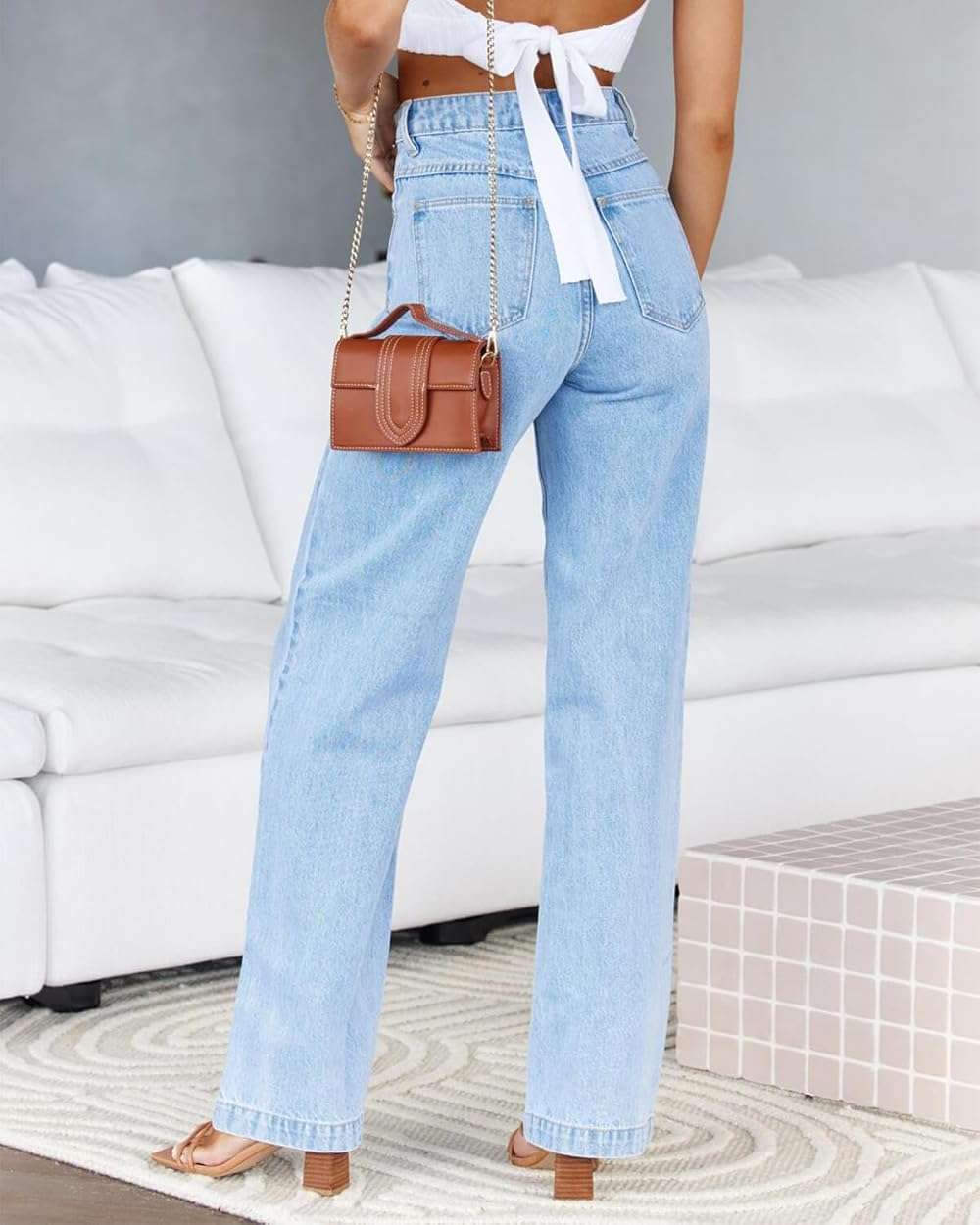 Cicy Bell Women's High Waisted Jeans Boyfriend Baggy Straight Leg Casual Denim Pants with Pockets (US, Numeric, 4, Regular, Regular, Light Blue) - Image 2
