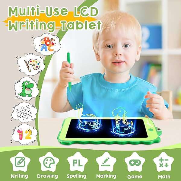 Teriph LCD Writing Tablet for Kids, Colorful Toddlers Toys Drawing Board, Educational Kid Toys, Doodle Pad Dinosaur Toy for 3 4 5 6 7 8 Year Old Boys Girls Birthday Party Xmas,8.5inch & Green - Image 2