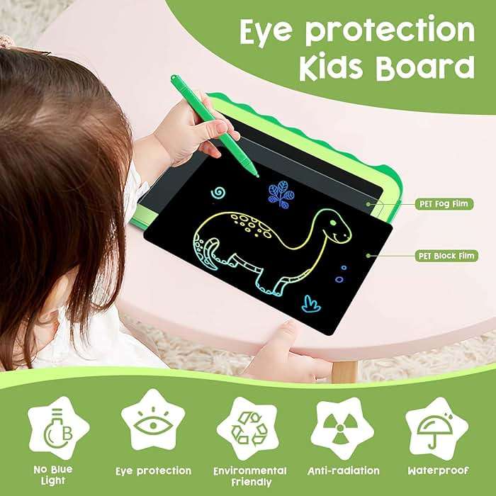 Teriph LCD Writing Tablet for Kids, Colorful Toddlers Toys Drawing Board, Educational Kid Toys, Doodle Pad Dinosaur Toy for 3 4 5 6 7 8 Year Old Boys Girls Birthday Party Xmas,8.5inch & Green - Image 3