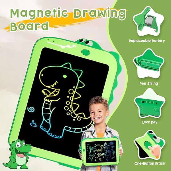 Teriph LCD Writing Tablet for Kids, Colorful Toddlers Toys Drawing Board, Educational Kid Toys, Doodle Pad Dinosaur Toy for 3 4 5 6 7 8 Year Old Boys Girls Birthday Party Xmas,8.5inch & Green - Image 4