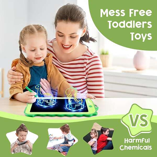 Teriph LCD Writing Tablet for Kids, Colorful Toddlers Toys Drawing Board, Educational Kid Toys, Doodle Pad Dinosaur Toy for 3 4 5 6 7 8 Year Old Boys Girls Birthday Party Xmas,8.5inch & Green - Image 5