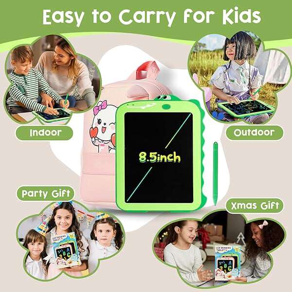 Teriph LCD Writing Tablet for Kids, Colorful Toddlers Toys Drawing Board, Educational Kid Toys, Doodle Pad Dinosaur Toy for 3 4 5 6 7 8 Year Old Boys Girls Birthday Party Xmas,8.5inch & Green - Image 6