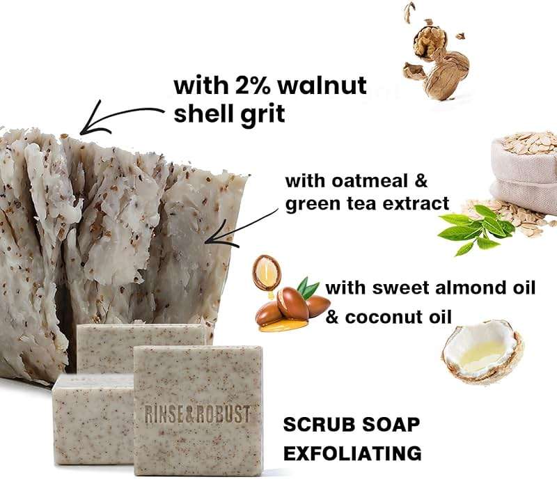 Rinse & Robust Mens Bar Soap Bath Bar Soap 3Pack Handmade Natural Soap Bar Set Cleansing Bar Moisturizing&Exfoliating Scrub Soap Gift Set for Men | Leather, Sandalwood, Teakwood | 3.5 oz of 3 Bars - Image 3