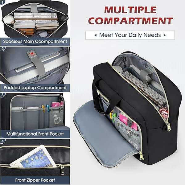 NEWHEY Laptop Bag 17.3 Inch Laptop Briefcase for Women Men Waterproof Shoulder Messenger Bag Large Computer Bag for Business Office Work College, Black - Image 3