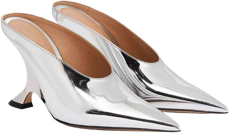 Kluolandi Metallic Heeled Mules for Women Sexy Pointed Closed Toe Slip On Wedge Mule Pumps Heels - Image 2