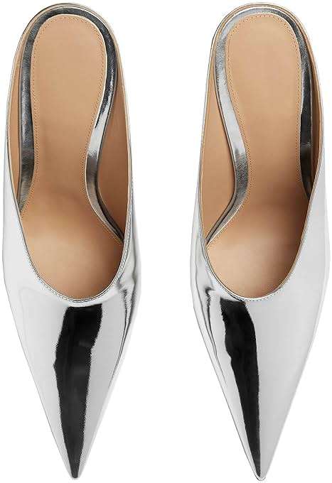 Kluolandi Metallic Heeled Mules for Women Sexy Pointed Closed Toe Slip On Wedge Mule Pumps Heels - Image 3