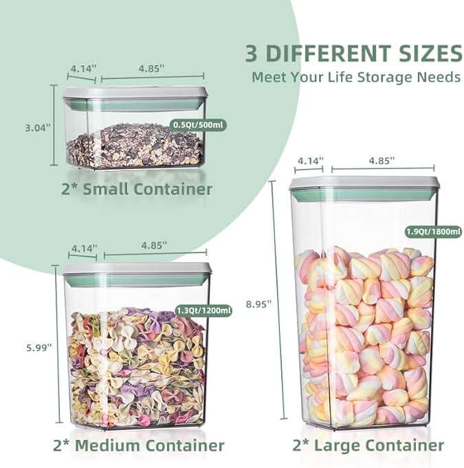 Ankou Airtight Food Storage Container Sets with Lids 6Pcs Pop Containers for Kitchen Pantry Organization BPA-Free Stackable Kitchen Storage Containers for Cereal Flour Sugar (0.5, 1.2, 1.8qt)*2 - Image 2