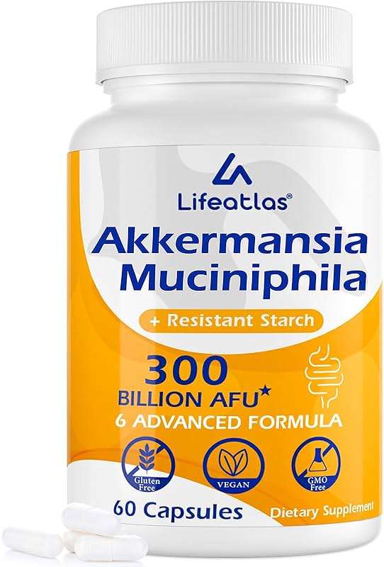 Lifeatlas Akkermansia Supplement Probiotic | Akkermansia with 300 Billion AFU Akkermansia Probiotic, 6-in-1 Akkermansia Probiotics for Women and Men, Daily Akkermansia Supplement, 60 Caps - Image 1