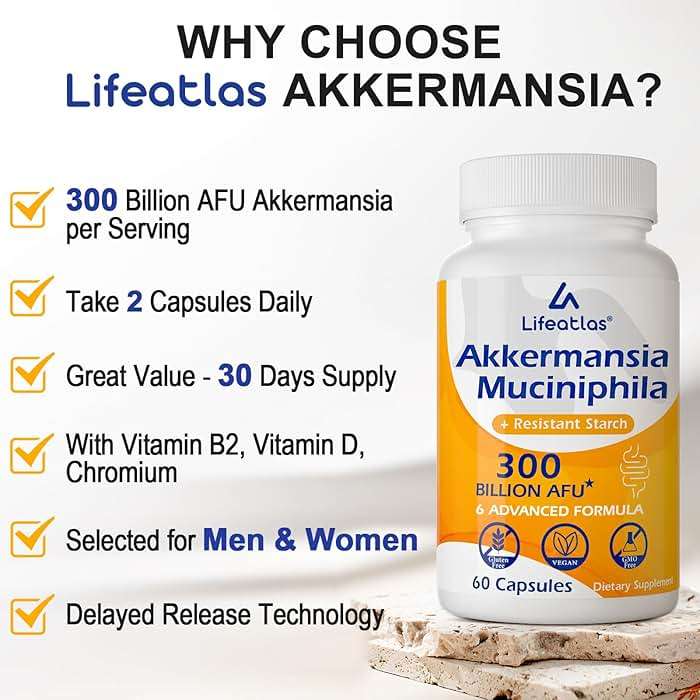 Lifeatlas Akkermansia Supplement Probiotic | Akkermansia with 300 Billion AFU Akkermansia Probiotic, 6-in-1 Akkermansia Probiotics for Women and Men, Daily Akkermansia Supplement, 60 Caps - Image 6