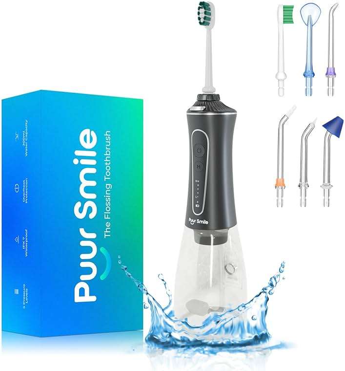 Portable Water Flosser Cordless by Puur Smile - Advanced Dental Care for a Healthier Mouth, Gum, and Teeth - IPX7 Waterproof Oral Irrigator | 7 Replacement Tips, Travel-Friendly, Rechargeable - Image 1