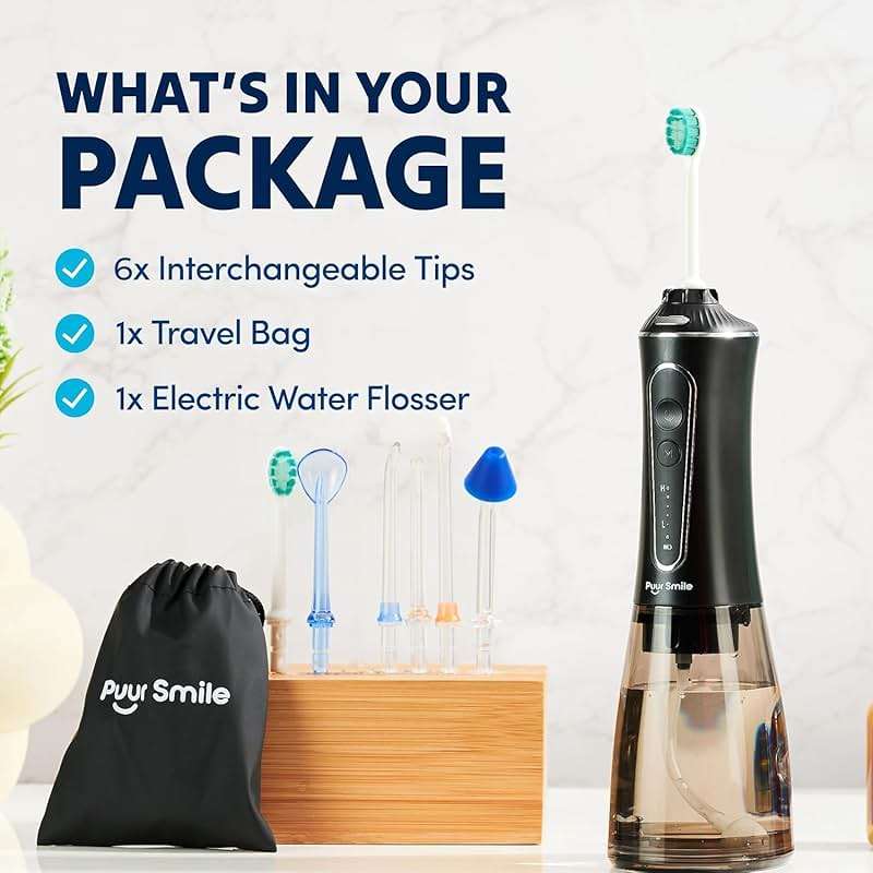 Portable Water Flosser Cordless by Puur Smile - Advanced Dental Care for a Healthier Mouth, Gum, and Teeth - IPX7 Waterproof Oral Irrigator | 7 Replacement Tips, Travel-Friendly, Rechargeable - Image 8