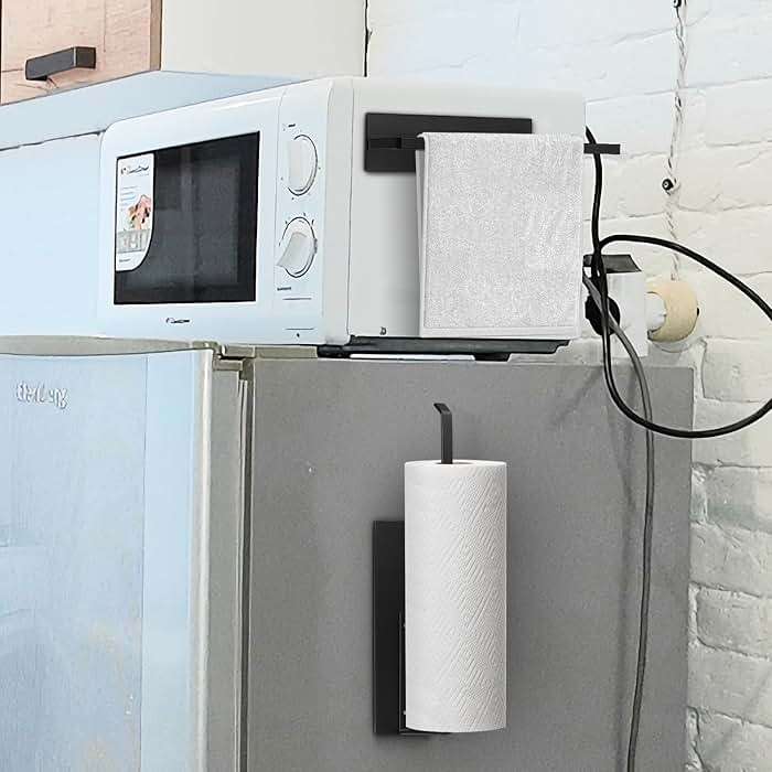 Paper Towel Holder, Magnetic Paper Towel Holder for Fridge, Toilet Paper Roll Holder Magnet Towel Rack Wall Mount Fridge Organizer for Paper Towels Rolls Bathroom Pantry RV Kitchen Storage - Image 2