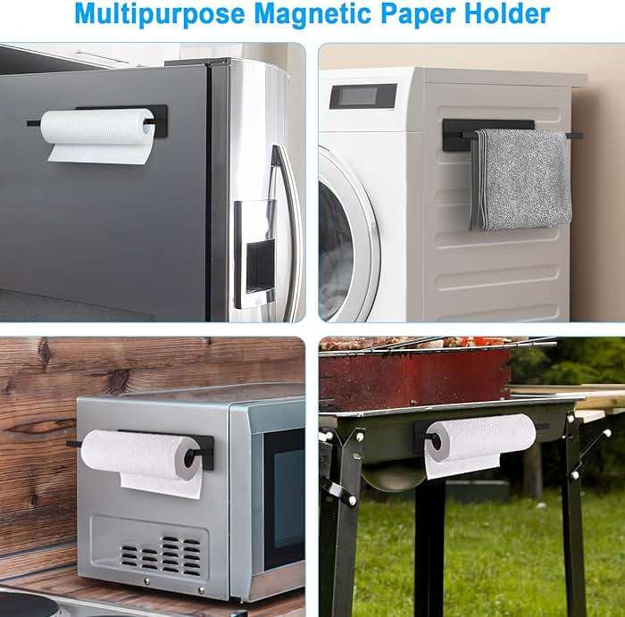 Paper Towel Holder, Magnetic Paper Towel Holder for Fridge, Toilet Paper Roll Holder Magnet Towel Rack Wall Mount Fridge Organizer for Paper Towels Rolls Bathroom Pantry RV Kitchen Storage - Image 5