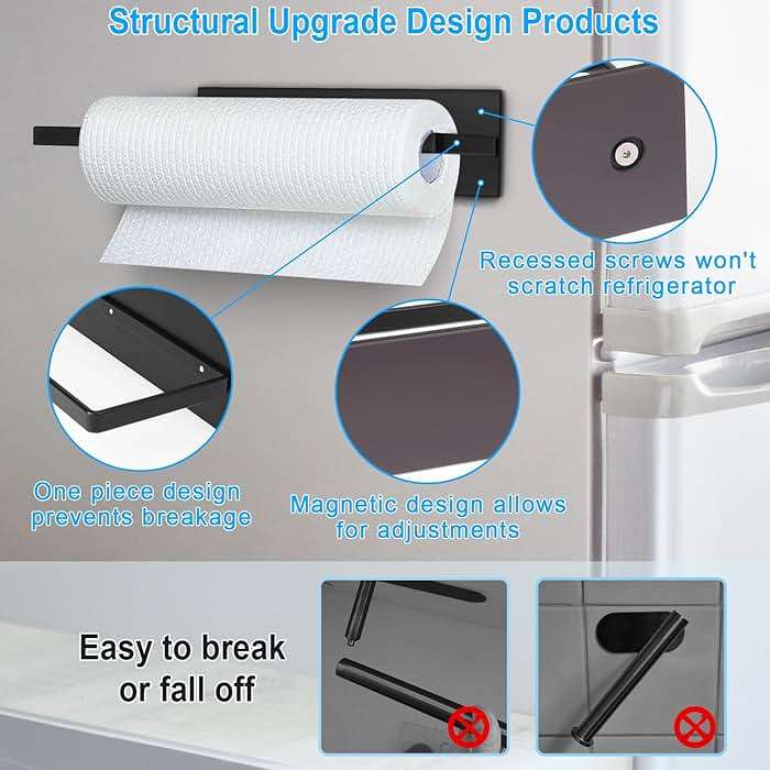 Paper Towel Holder, Magnetic Paper Towel Holder for Fridge, Toilet Paper Roll Holder Magnet Towel Rack Wall Mount Fridge Organizer for Paper Towels Rolls Bathroom Pantry RV Kitchen Storage - Image 7