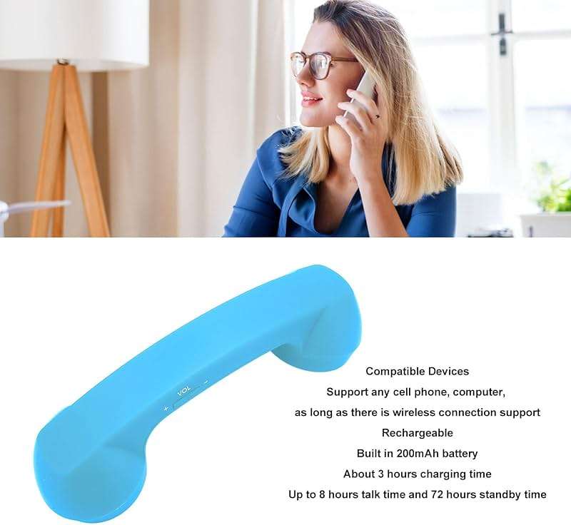Retro Telephone Handset, Bluetooth Radiation Proof Handset Receivers Headphones for a Mobile Phone with Comfortable Call ( Blue) - Image 2