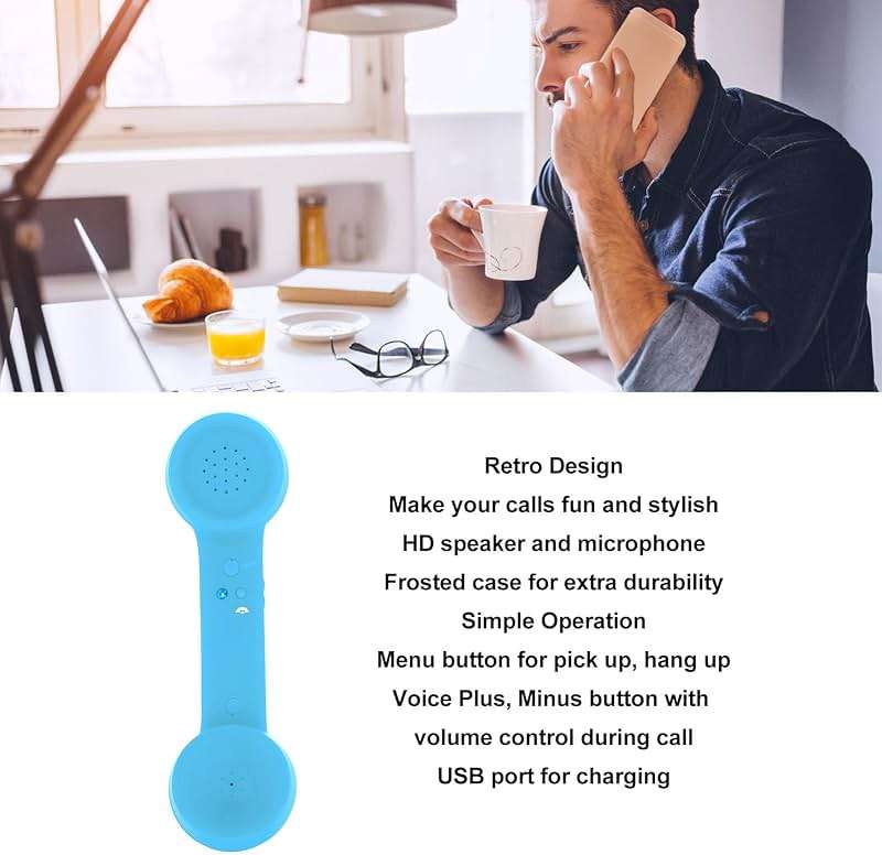 Retro Telephone Handset, Bluetooth Radiation Proof Handset Receivers Headphones for a Mobile Phone with Comfortable Call ( Blue) - Image 3