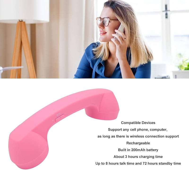 Retro Telephone Handset for Cell Phones - Comfortable Corded Receiver with Ergonomic Design for Clear Conversations (Pink) - Image 2