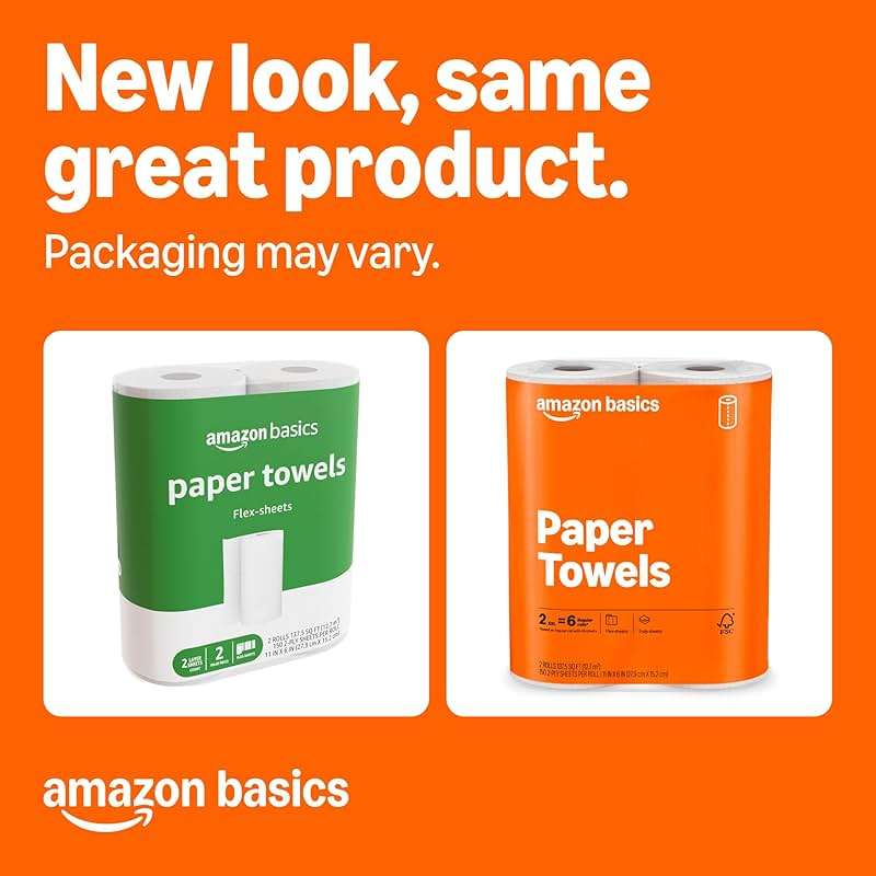 Amazon Basics 2-Ply Flex-Sheets Paper Towels, 2-Pack, 150 Sheets per Roll, 2 Basics Rolls = 6 Regular Rolls, for Everyday Use, Spills and Messes - Image 2