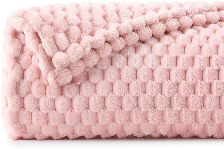 BEDELITE Fleece Decorative Blanket - 3D Jacquard Pink Throw Blankets for Women's Couch & Bed, Soft and Cozy Warm Plush Fluffy Blanket, Cute Birthday Gift for Women, 50x60 Inches - Image 2
