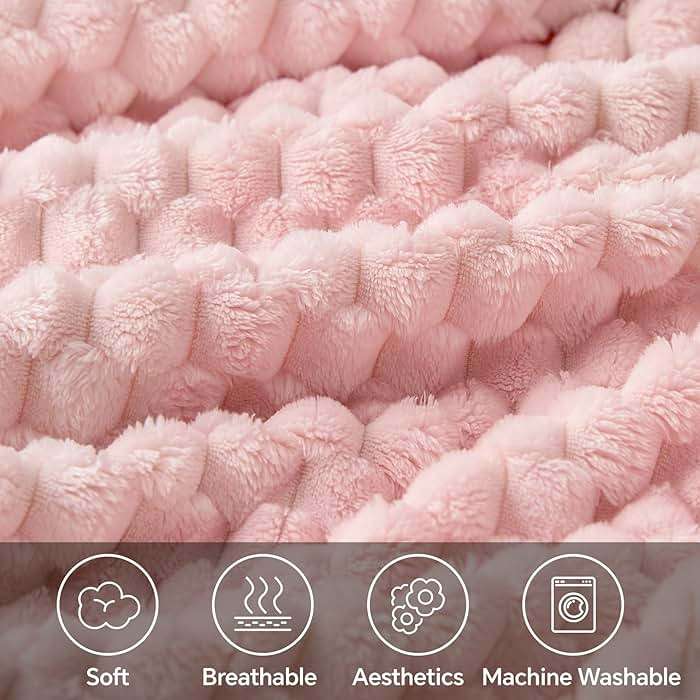 BEDELITE Fleece Decorative Blanket - 3D Jacquard Pink Throw Blankets for Women's Couch & Bed, Soft and Cozy Warm Plush Fluffy Blanket, Cute Birthday Gift for Women, 50x60 Inches - Image 4