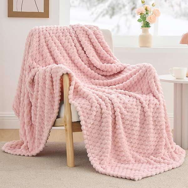 BEDELITE Fleece Decorative Blanket - 3D Jacquard Pink Throw Blankets for Women's Couch & Bed, Soft and Cozy Warm Plush Fluffy Blanket, Cute Birthday Gift for Women, 50x60 Inches - Image 9