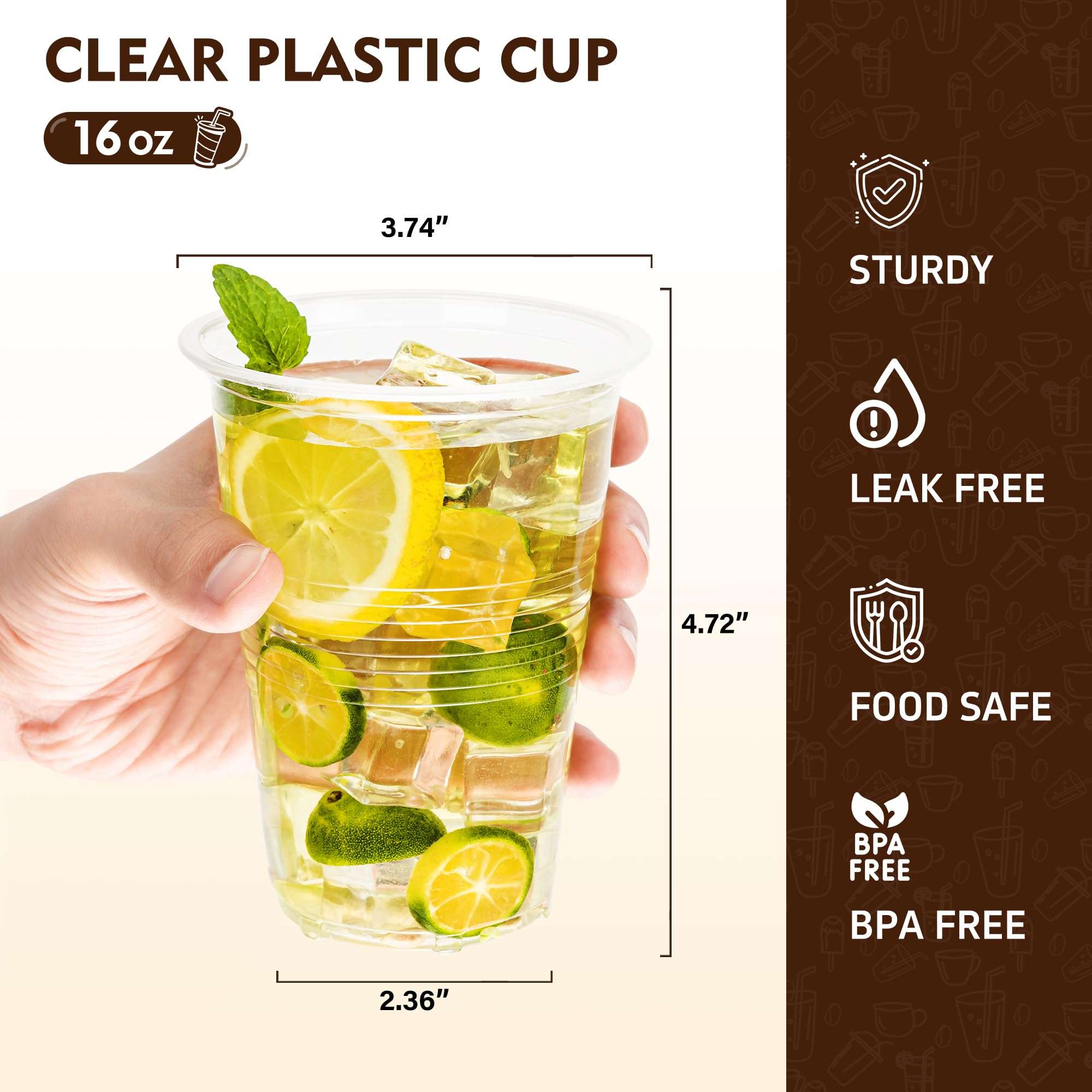 YEEHAW 16 oz Plastic Cups, 240 Pack - Clear Disposable Drinking Water Cups for Cold Beverages, Ideal for Party - Image 3