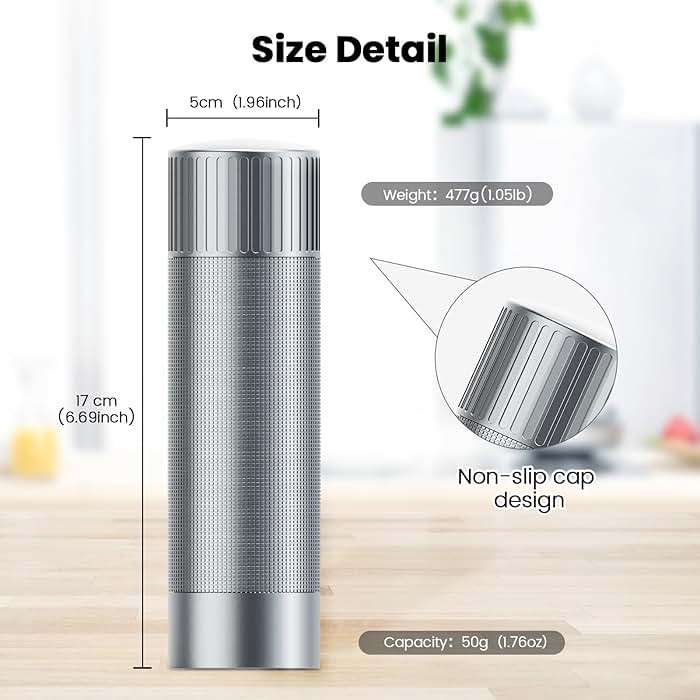 Luvan Salt Grinder, Professional Grade Salt Mill with Unique Burr Grinder, 12 Adjustable Coarseness Settings, Lightning-fast grinding speed, Heavy Duty Aluminum Manual Salt and Pepper Grinder - Image 4