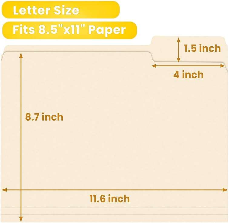 SUNEE Manilla Folders Letter Size (8.5 x 11 inches), 250 Per Box, 1/3 Cut Tab for Easy Labeling and Organization, Durable Standard Paper for Home, Office, School Filing - Image 2