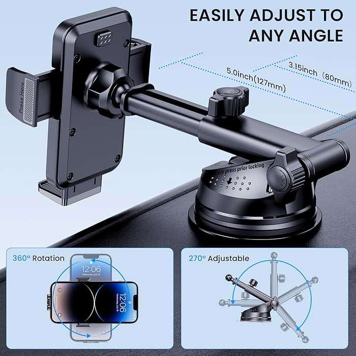 BIVGAZA Phone Holder Car [Military-Grade Suction] Universal Car Phone Holder [Thick Case Friendly] Automobile Accessories Dashboard Air Vent Windshield Phone Mount Fit for iPhone Android Smartphones - Image 4