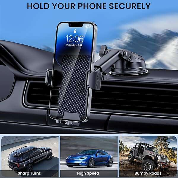BIVGAZA Phone Holder Car [Military-Grade Suction] Universal Car Phone Holder [Thick Case Friendly] Automobile Accessories Dashboard Air Vent Windshield Phone Mount Fit for iPhone Android Smartphones - Image 5