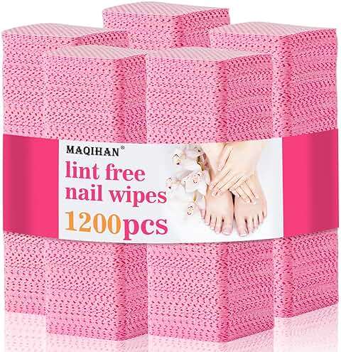 MAQIHAN 1200 Lint Free Nail Wipes - Pink Acetone Nail Polish Remover Wipes Lint Free Nail Wipes Pads Gel Nails No Lint Nail Glue Wipes Eyelash Extensions Toallitas Para Uñas Sin Pelusa Nail Supplies - Image 1