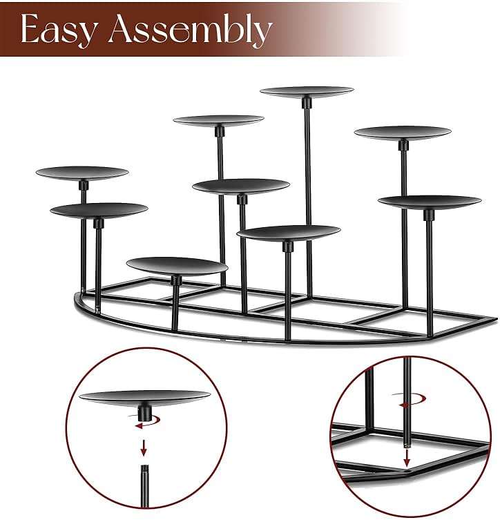 Candeldo Candelabra Fireplace Candle Holder: Black Metal Pillar Candle Holders for Inside Fireplace Mantle Decor Floor Candelabras Table Centerpiece - Image 4