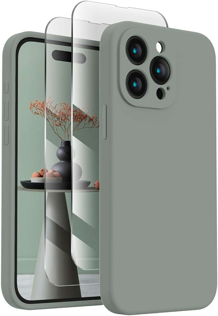 FireNova Designed for iPhone 15 Pro Max Case, Silicone Upgraded [Camera Protection] Phone Case, Soft Anti-Scratch Microfiber Lining Inside, 6.7 inch, Calke Green - Image 1