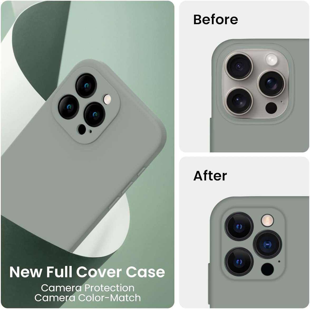 FireNova Designed for iPhone 15 Pro Max Case, Silicone Upgraded [Camera Protection] Phone Case, Soft Anti-Scratch Microfiber Lining Inside, 6.7 inch, Calke Green - Image 3