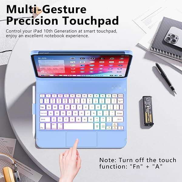 FUWANG Touch Keyboard Case for iPad (A16) 11th Generation 11 inch 2025&10th Gen 10.9 inch 2022, 360° Rotate for iPad 10th Generation Case with Keyboard, 7-Color Backlit, Multi-Touch Trackpad, Blue - Image 3