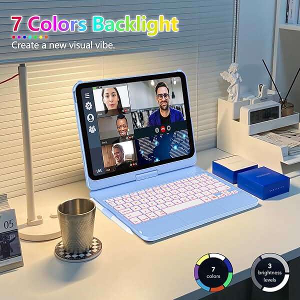 FUWANG Touch Keyboard Case for iPad (A16) 11th Generation 11 inch 2025&10th Gen 10.9 inch 2022, 360° Rotate for iPad 10th Generation Case with Keyboard, 7-Color Backlit, Multi-Touch Trackpad, Blue - Image 5