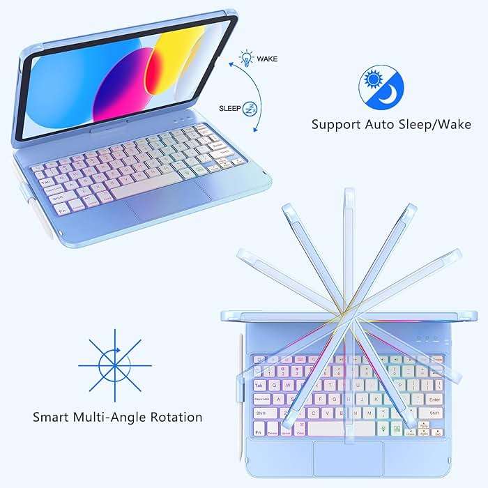 FUWANG Touch Keyboard Case for iPad (A16) 11th Generation 11 inch 2025&10th Gen 10.9 inch 2022, 360° Rotate for iPad 10th Generation Case with Keyboard, 7-Color Backlit, Multi-Touch Trackpad, Blue - Image 7
